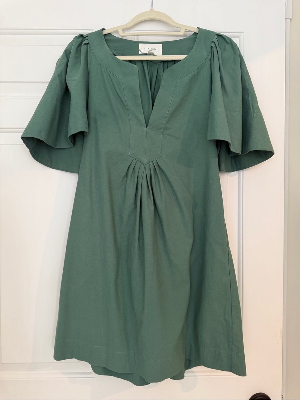 Pomander Place Sage Green Flutter-Sleeve Cotton Dress
